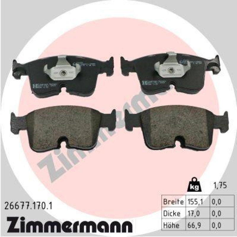 ZIMMERMANN Bremsbelagsatz, Scheibenbremse 26677.170.1