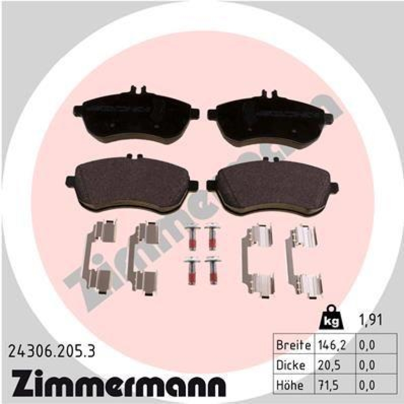 ZIMMERMANN Bremsbelagsatz, Scheibenbremse 24306.205.3