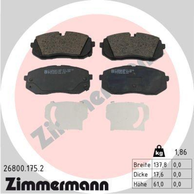 ZIMMERMANN Bremsbelagsatz, Scheibenbremse 26800.175.2