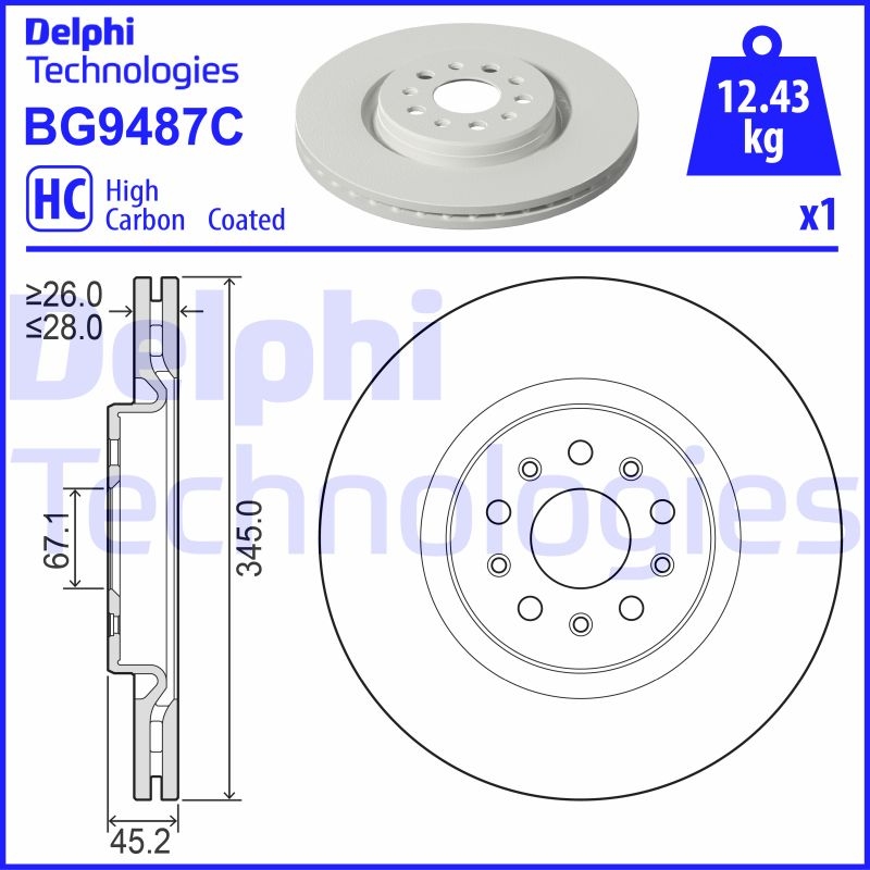 2x DELPHI Bremsscheibe BG9487C