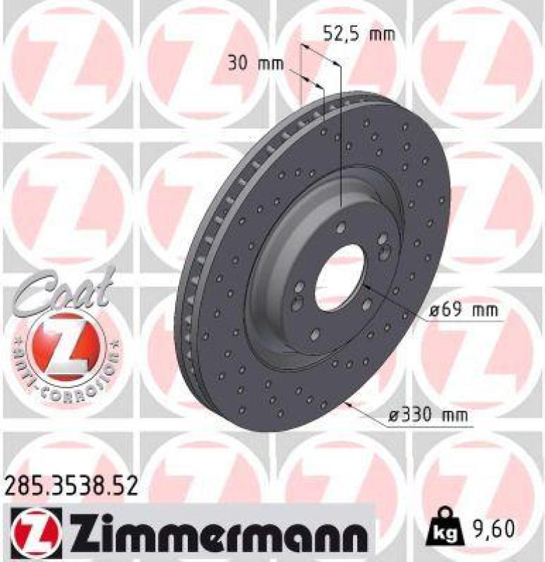 2x Zimmermann Bremsscheiben Z Ø330mm Vorne passend für Hyundai i3...