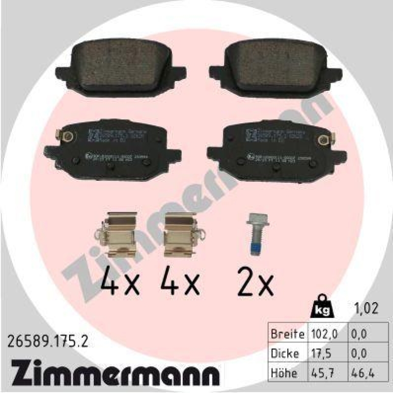 ZIMMERMANN Bremsbelagsatz, Scheibenbremse 26589.175.2