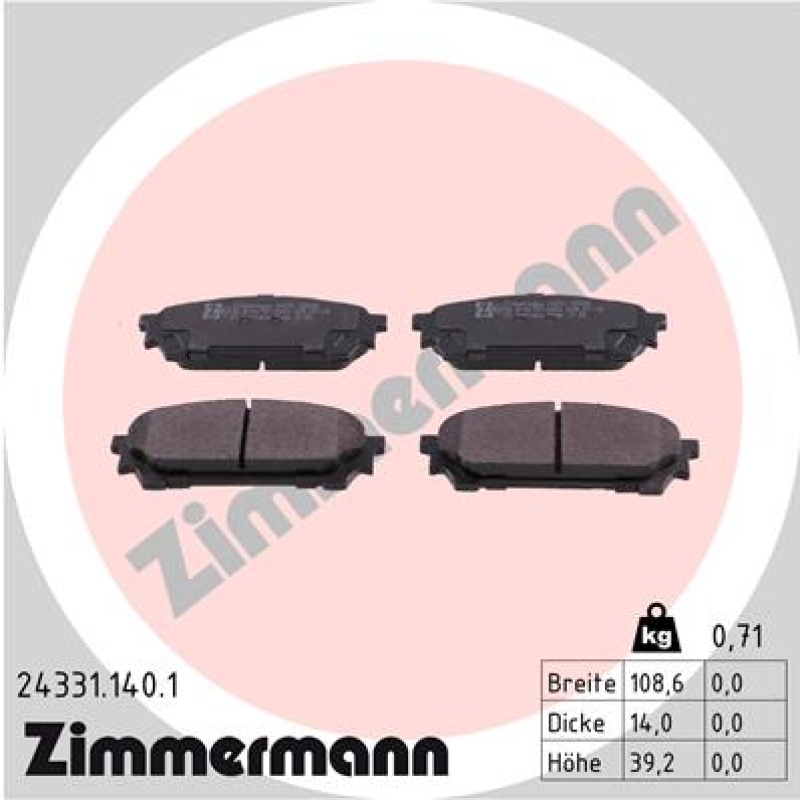 ZIMMERMANN 4x Bremsbeläge Bremsbelagsatz