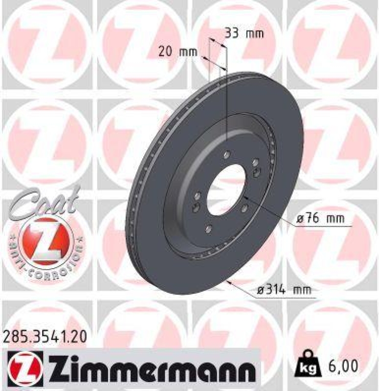 2x ZIMMERMANN Bremsscheibe COAT Z 285.3541.20