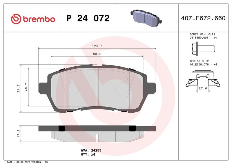 BREMBO 4x Bremsbeläge Bremsbelagsatz