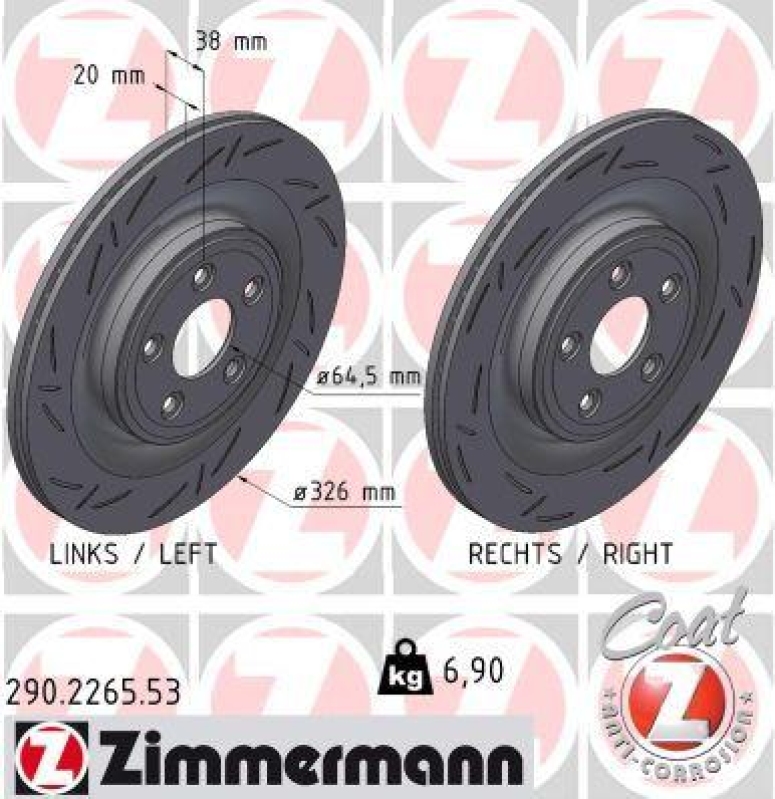 2x Zimmermann Bremsscheiben Black Z Ø326mm Hinten passend für Jag...