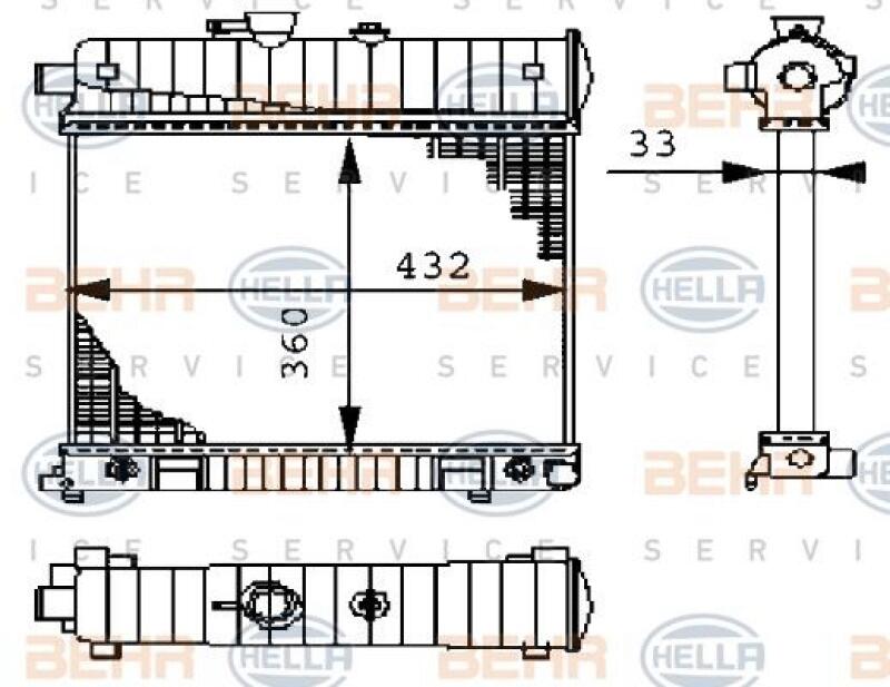 HELLA Radiator, engine cooling BEHR HELLA SERVICE Version ALTERNATIVE