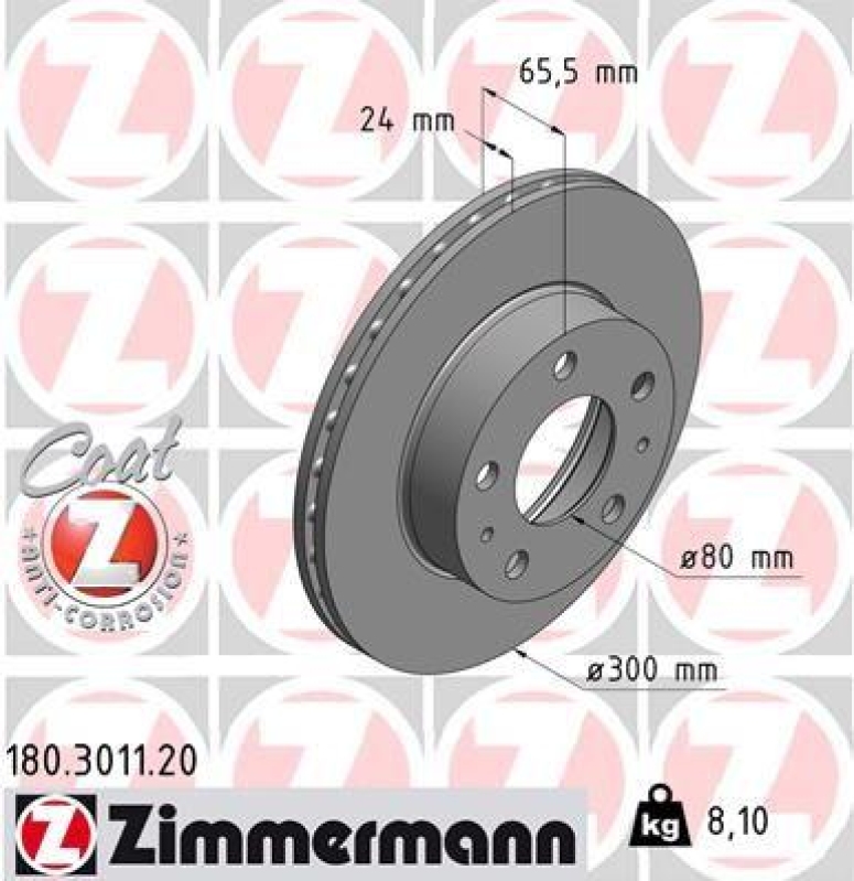 2x Zimmermann Bremsscheiben Ø300mm Vorne passend für Fiat Ducato Peugeot Citroen 180.3011.20