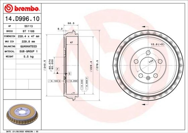 2x BREMBO Bremstrommel ESSENTIAL LINE