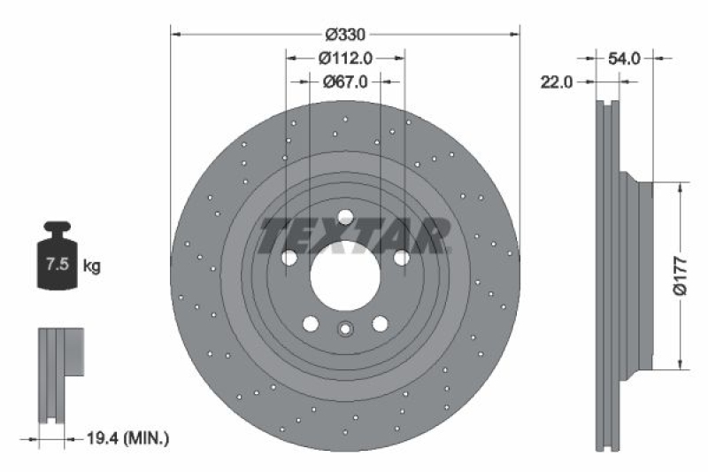 2x TEXTAR Bremsscheibe PRO+ 92254505
