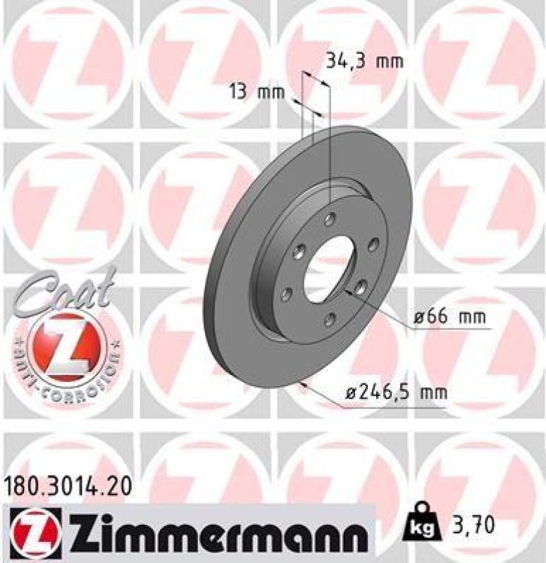 2x Zimmermann Bremsscheiben Coat Z Ø246mm Vorne passend für Peugeot 206 Citroen 180.3014.20