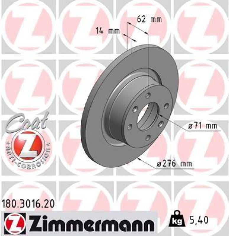 2x Zimmermann Bremsscheiben Coat Z Ø276mm Hinten passend für Citroen C5 1 2.0 2 180.3016.20