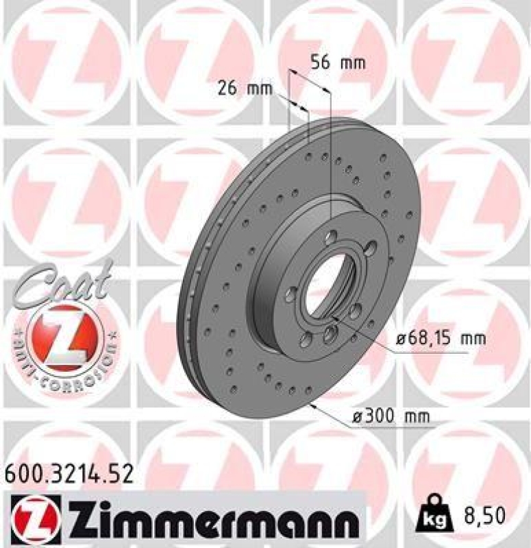 2x Zimmermann Bremsscheiben Coat Z Ø300mm Vorne passend für VW T4 70B 2.5 1.9 TD 600.3214.52