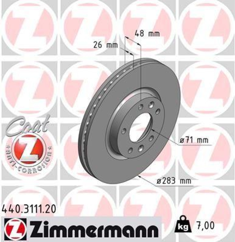 2x Zimmermann Bremsscheiben Coat Z Ø283mm Vorne passend für Peugeot 508 Opel 407 440.3111.20