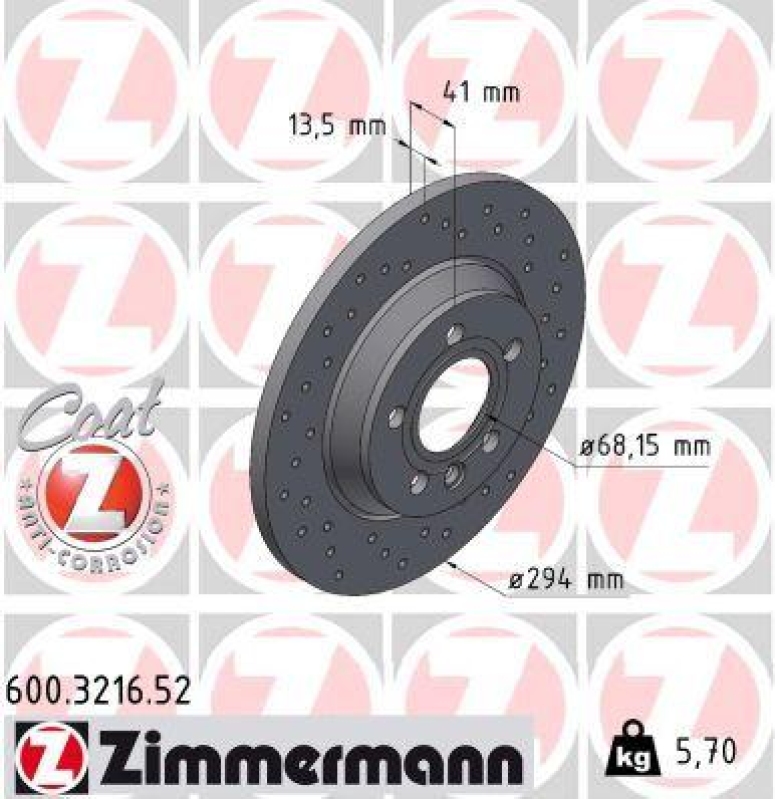 2x Zimmermann Bremsscheiben Coat Z Ø294mm Hinten passend für VW T4 70B Sharan 600.3216.52