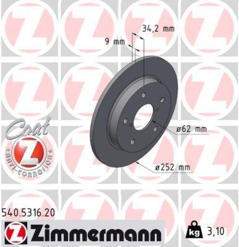 2x ZIMMERMANN Bremsscheibe COAT Z 540.5316.20