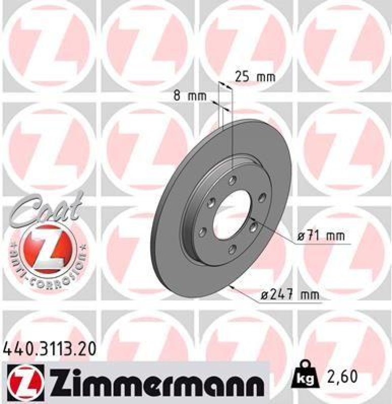 2x Zimmermann Bremsscheiben Coat Z Ø247mm Vorne passend für Peugeot 206 Citroen 440.3113.20