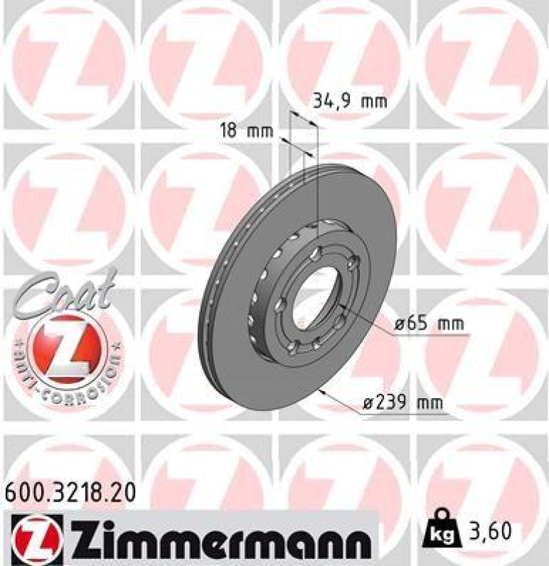 2x Zimmermann Bremsscheiben Coat Z Ø239mm Vorne passend für VW Polo 4 Skoda FOX 600.3218.20