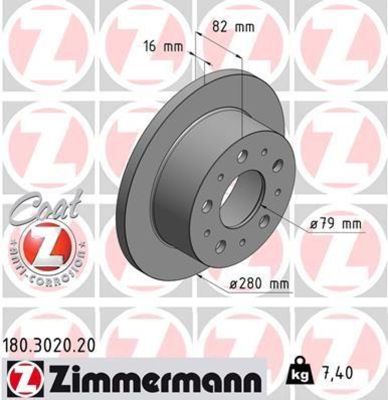 2x Zimmermann Bremsscheiben Coat Z Ø280mm Hinten passend für Fiat Ducato 2.8 2.3 180.3020.20