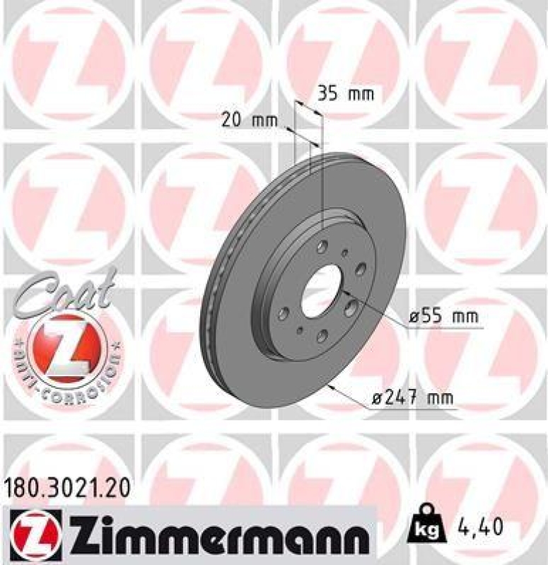 2x Zimmermann Bremsscheiben Ø247mm Vorne passend für Toyota Aygo Citroen Peugeot 180.3021.20