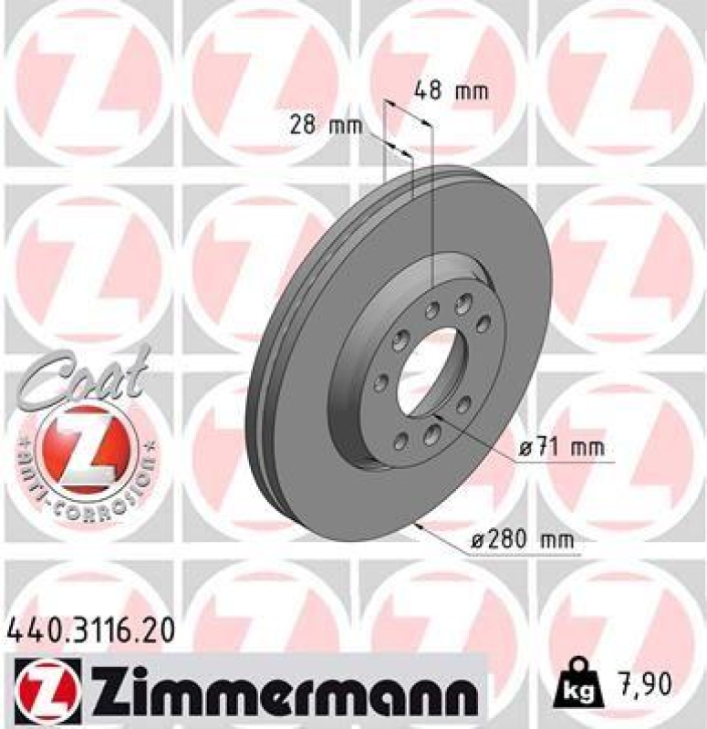 2x Zimmermann Bremsscheiben Ø280mm Vorne passend für Citroen Jumpy Peugeot Fiat 440.3116.20