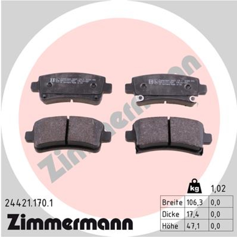 ZIMMERMANN Bremsbelagsatz, Scheibenbremse