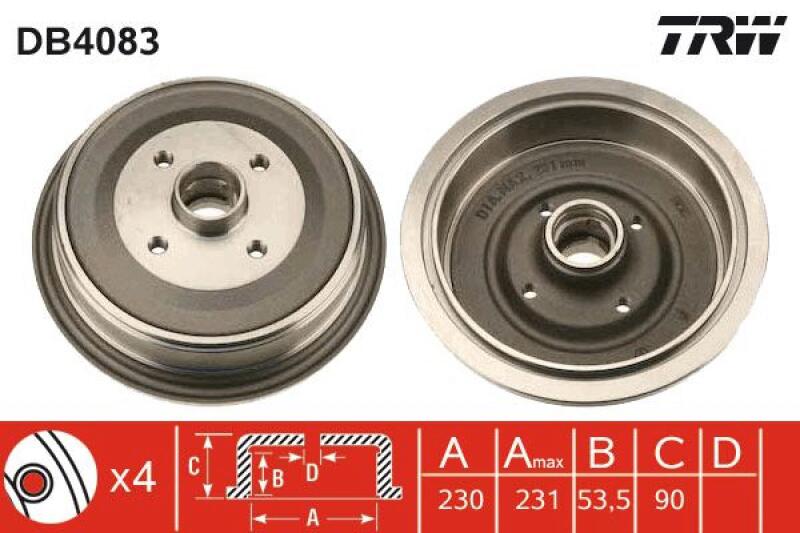 2x TRW Bremstrommel DB4083