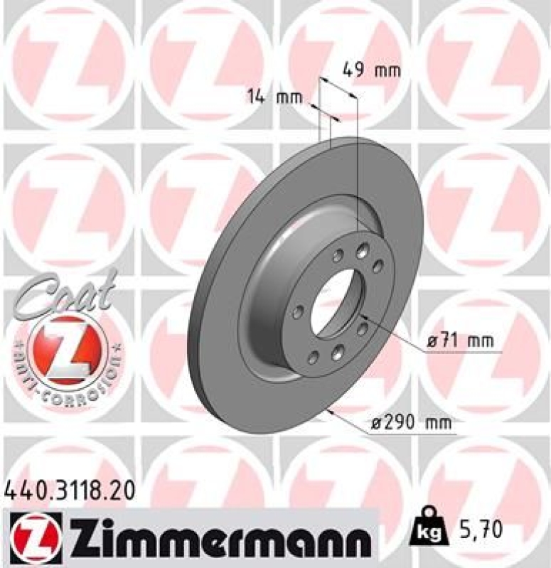 2x Zimmermann Bremsscheiben Ø290mm Hinten passend für Peugeot Expert Citroen 2.0 440.3118.20