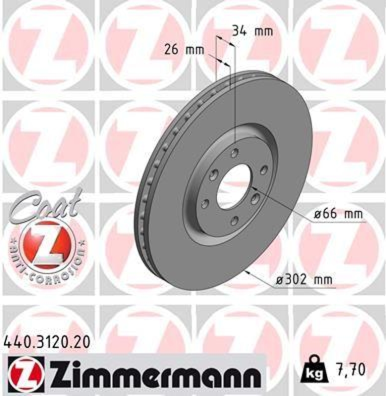 2x Zimmermann Bremsscheiben Coat Z Ø302mm Vorne passend für Peugeot 208 1 5008 440.3120.20