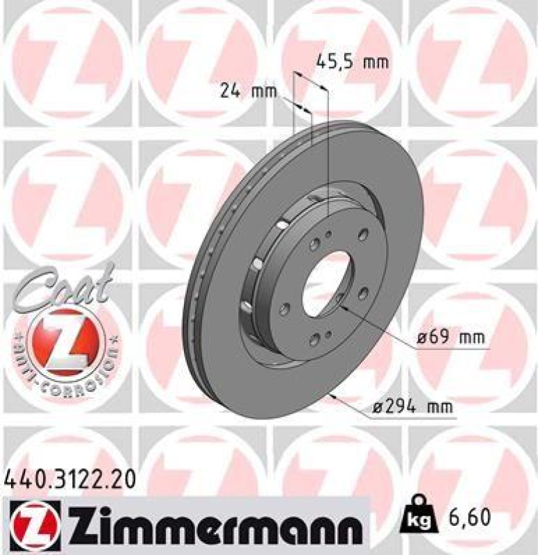 2x Zimmermann Bremsscheiben Coat Z Ø294mm Vorne passend für Mitsubishi Outlander 440.3122.20
