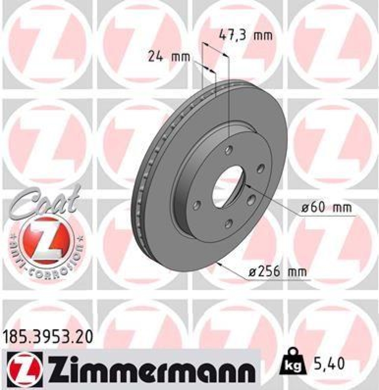 2x Zimmermann Bremsscheiben Coat Z Ø256mm Vorne passend für Chevrolet Nubira 1.6 185.3953.20