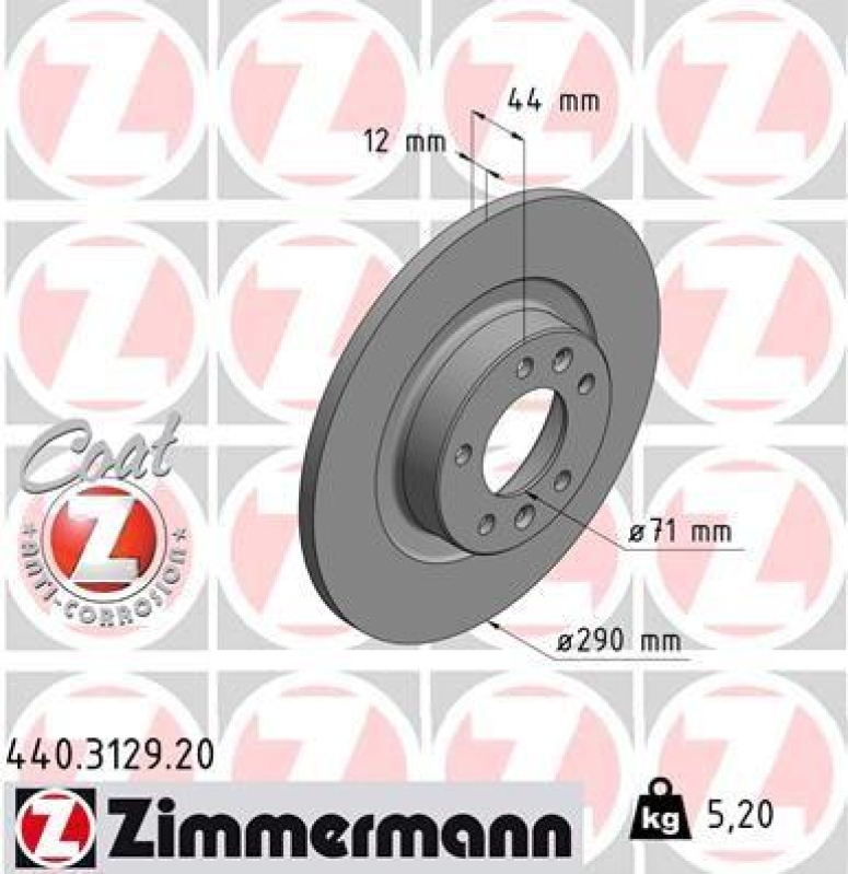 2x Zimmermann Bremsscheiben Coat Z Ø290mm Hinten passend für Peugeot 508 1 2.0 440.3129.20