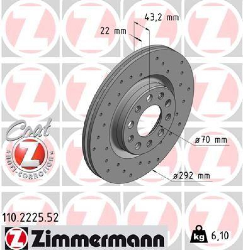 2x Zimmermann Bremsscheiben Coat Z Ø292mm Hinten passend für Alfa Romeo Giulia 110.2225.52