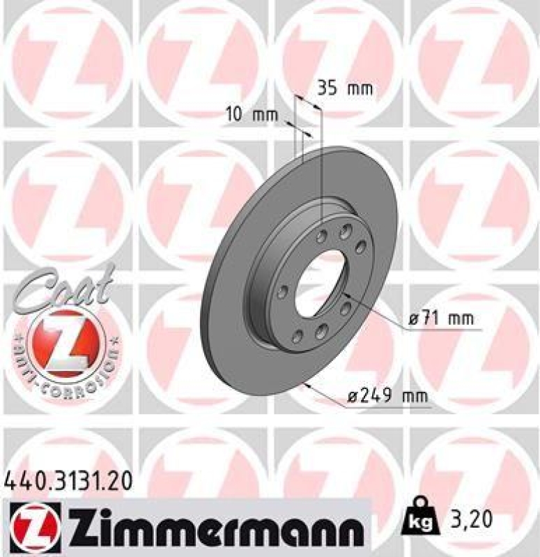 2x Zimmermann Bremsscheiben Coat Z Ø249mm Hinten passend für Peugeot 308 2 1.2 440.3131.20