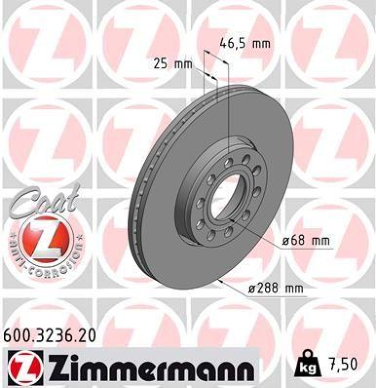 2x Zimmermann Bremsscheiben Coat Z Ø288mm Vorne passend für VW Passat B5.5 3B6 600.3236.20