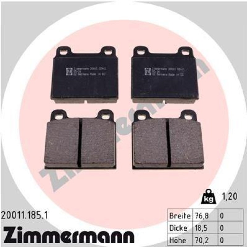 ZIMMERMANN Bremsbelagsatz, Scheibenbremse 20011.185.1
