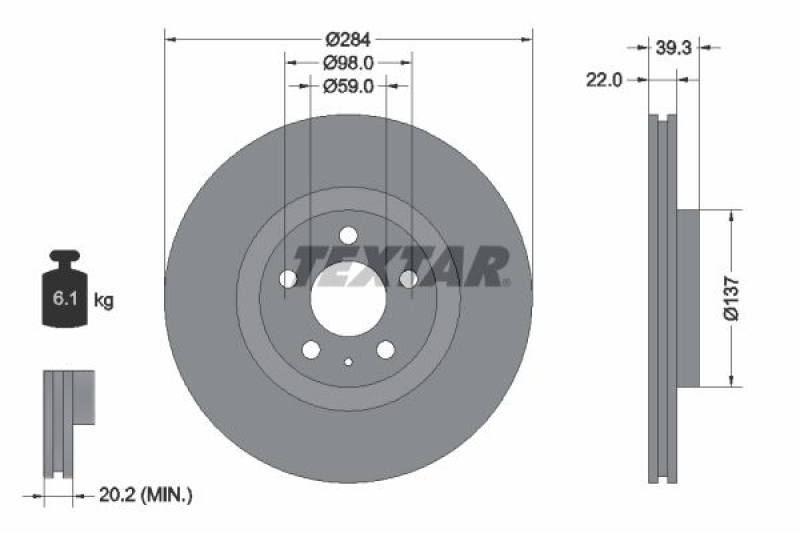 2x TEXTAR Bremsscheibe PRO 92083203