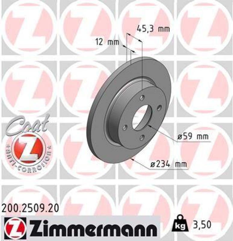 2x Zimmermann Bremsscheiben Coat Z Ø234mm Vorne passend für Nissan Micra 2 1.0 200.2509.20