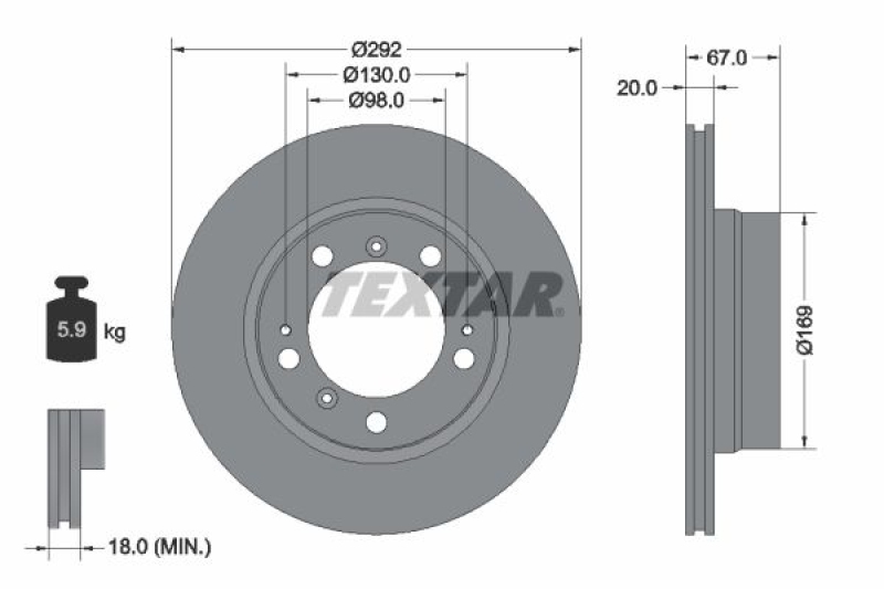 2x TEXTAR Bremsscheibe PRO+ 92088907