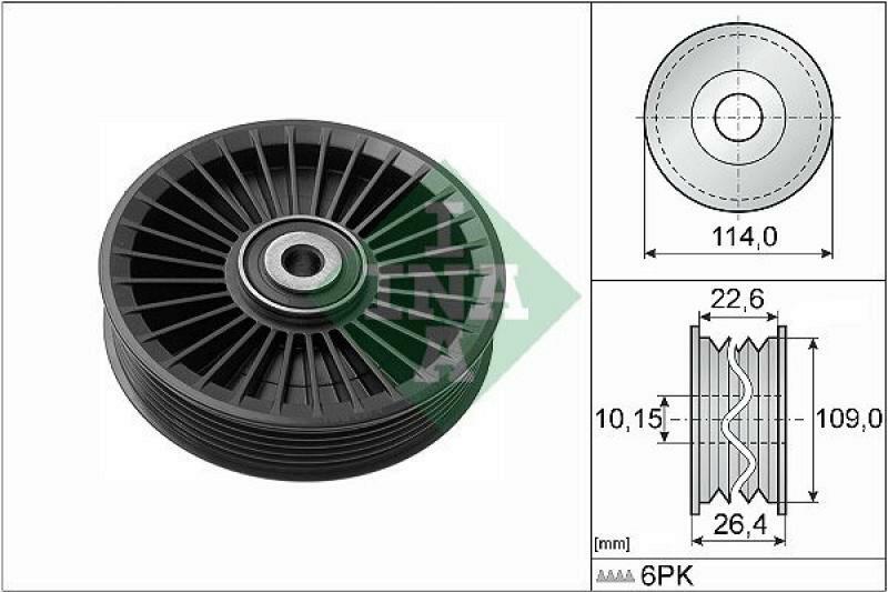 INA Deflection/Guide Pulley, v-ribbed belt