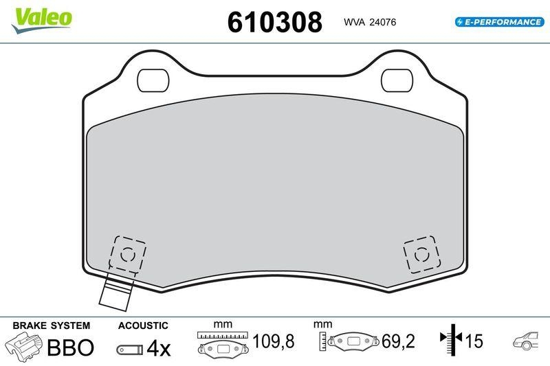 VALEO Bremsbelagsatz, Scheibenbremse E-PERFORMANCE 610308