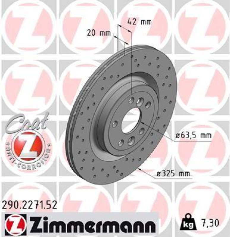 2x Zimmermann Bremsscheiben Ø325mm Hinten passend für Land Rover Discovery 2.0 290.2271.52