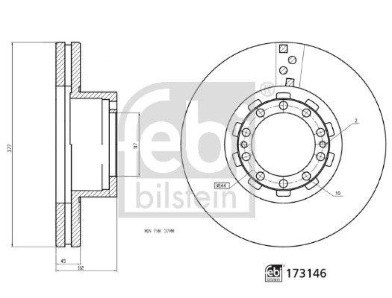 2x FEBI BILSTEIN Bremsscheibe 173146