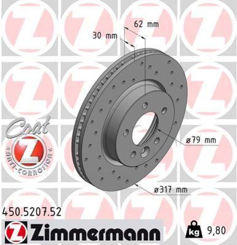 2x Zimmermann Bremsscheiben Ø317mm Vorne passend für Land Rover Discovery 4 1 450.5207.52