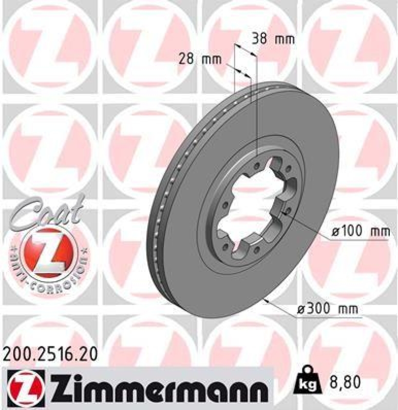 2x Zimmermann Bremsscheiben Coat Z Ø300mm Vorne passend für Nissan Pick UP 2 2.5 200.2516.20