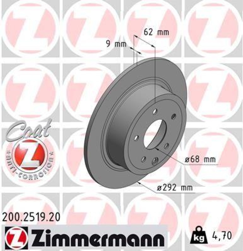 2x Zimmermann Bremsscheiben Coat Z Ø292mm Hinten passend für Nissan Juke Pulsar 200.2519.20