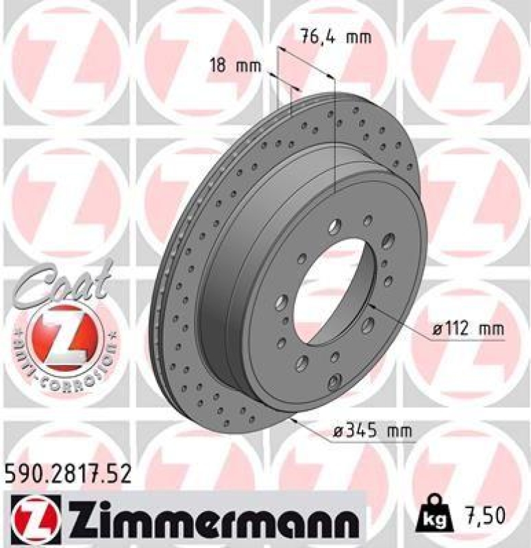 2x Zimmermann Bremsscheiben Coat Z Ø345mm Hinten passend für Toyota Land Cruiser 590.2817.52