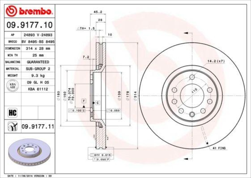 Brembo Bremsscheiben 314mm + Bremsbeläge Vorne passend für Saab 9-3...