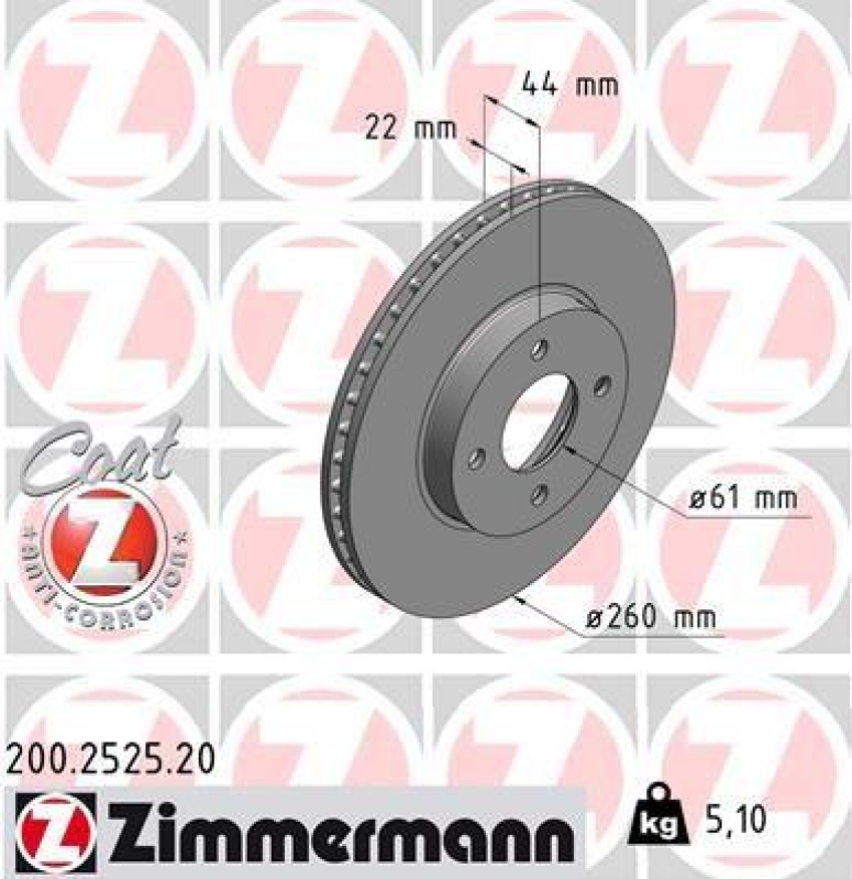 2x Zimmermann Bremsscheiben Coat Z Ø260mm Vorne passend für Nissan Micra 4 Note 200.2525.20