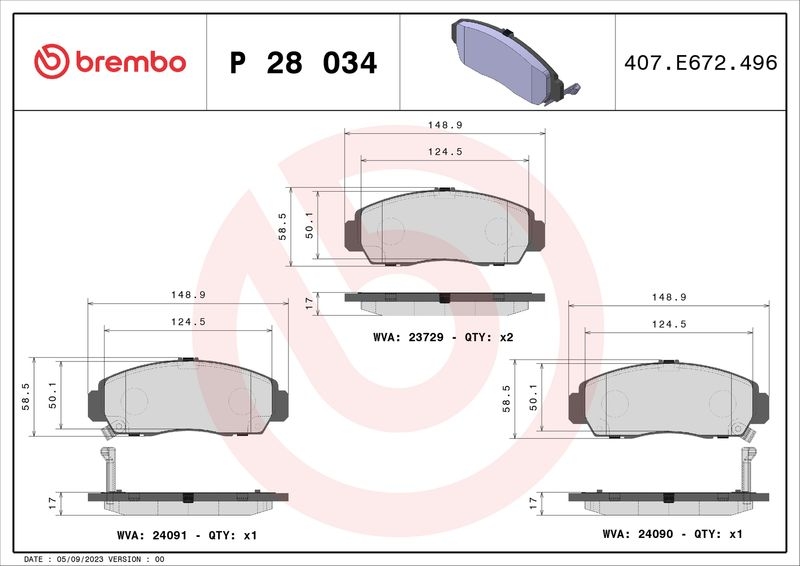 BREMBO Bremsbelagsatz, Scheibenbremse XTRA LINE